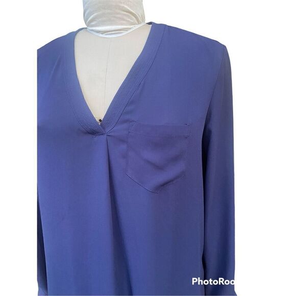 Lord & Taylor Tunic Navy Blue V-Neck Long Sleeves Sz. M Flattering S - Picture 4 of 8